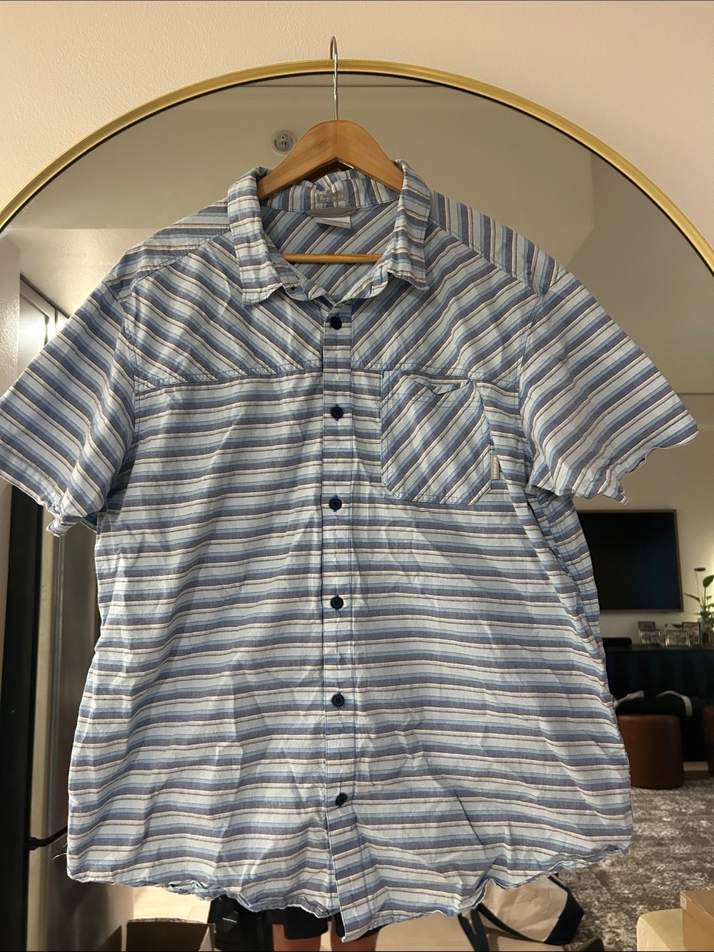 Men's Short-Sleeve Striped Button-Down Shirt - Light Blue